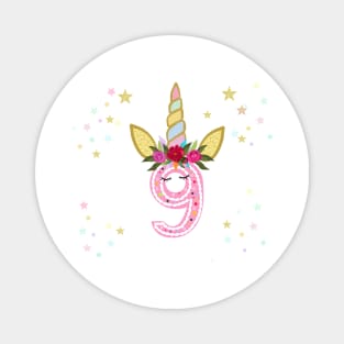 Ninth birthday. Nine. Unicorn birthday invitation Magnet